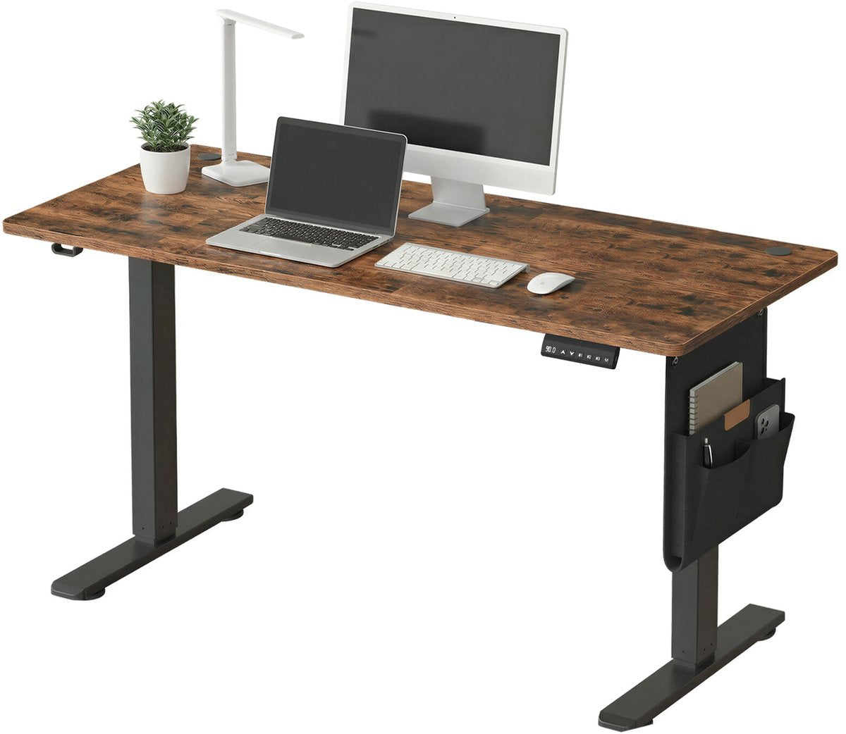 Bureau assis-debout électrique Ochama 180 x 80 cm - Noir-marron - 72-120 cm - Fonction mémoire