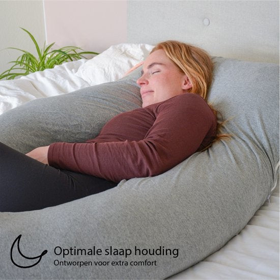 Ella® Maternity Pillow XXL U-Shape - Coussin d'allaitement - Coussin de sommeil en soie - Coussin de corps - Enveloppe amovible en jersey de coton - 140x80cm - Gris clair