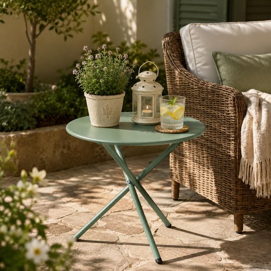 Petite table d'appoint Ambiance Tuin - verte - métal - Diamètre 48 cm - Hauteur 48 cm - ronde - table basse