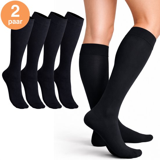 Bas de contention Alyze - 2 paires - taille 43-46 - Bas de contention - Chaussettes de compression pour la course à pied, la randonnée, les voyages en avion - Noir