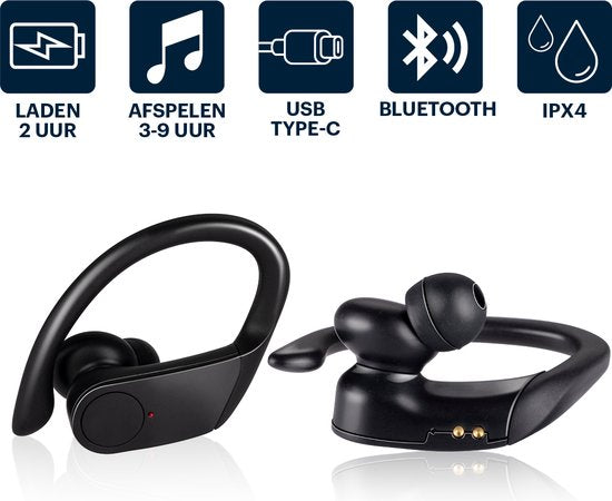 Grundig Wireless Bluetooth Earbuds - Écouteurs sans fil True Wireless - Écouteurs avec jusqu'à 30 heures d'autonomie - Chargement rapide USB-C - Ajustement confortable - Noir