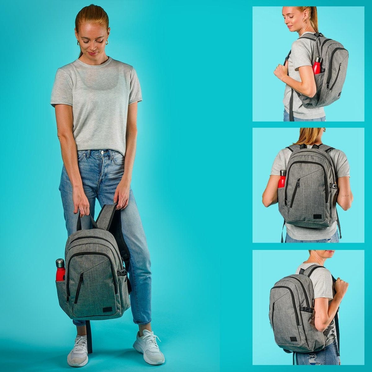 TRVLMORE Sac à dos - 25L - 15.6 inch - Sac à dos pour ordinateur portable - Sac d'école - Unisexe - Gris anti-éclaboussures