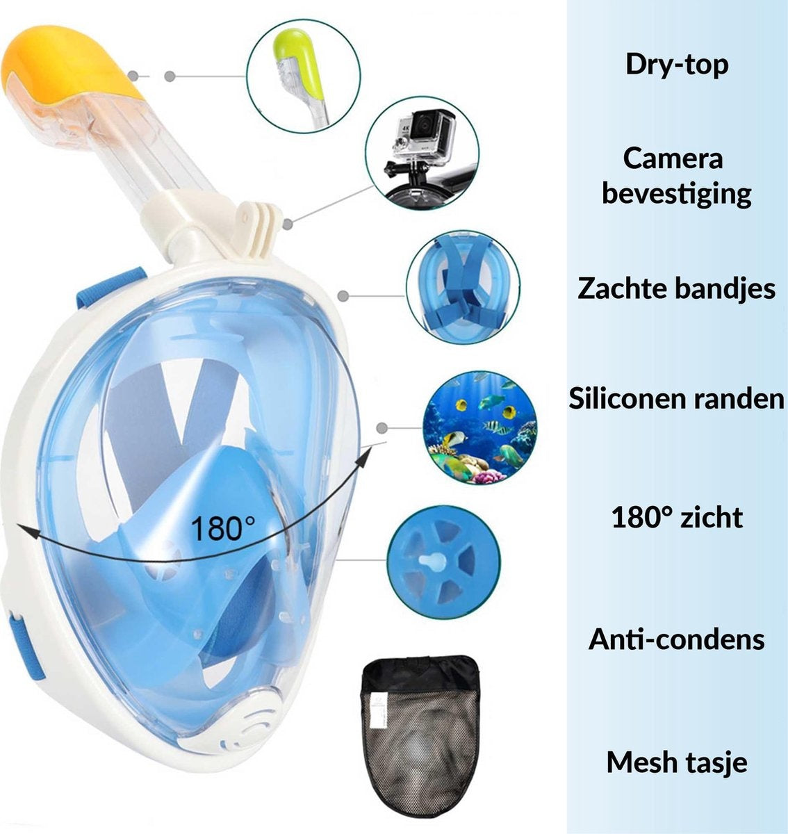 Gadgy Snorkelmasker voor kinderen - Snorkelset Blauw - Full Face Duikmasker Kind - Duikbril met Snorkel - Snorkelen en duiken in 2024
