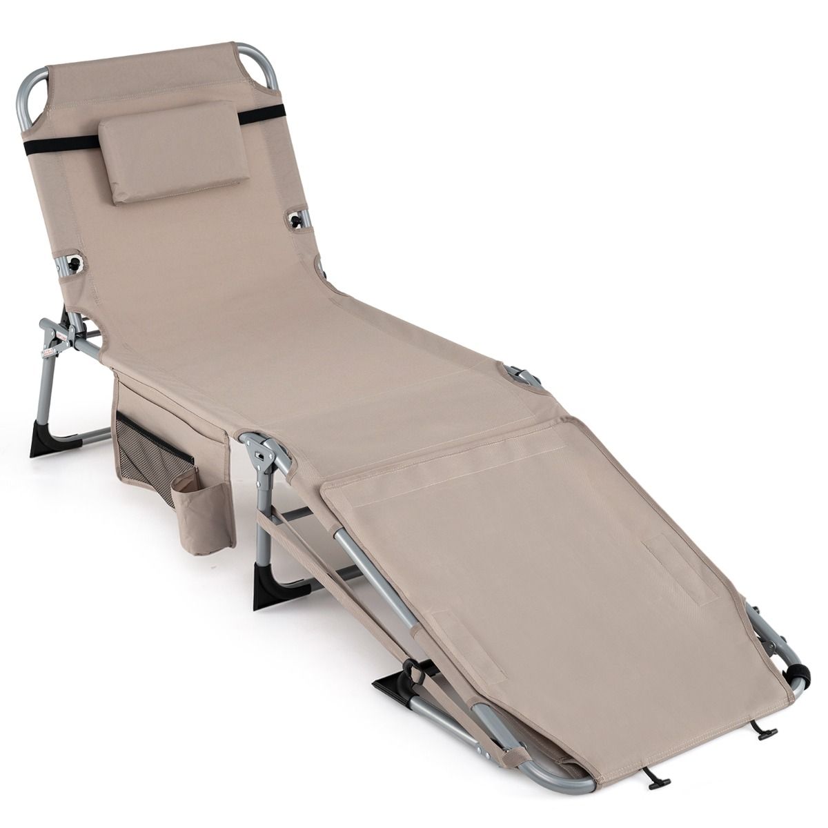 Chaise longue pliable Coast - dossier et repose-pieds réglables - avec ouverture au niveau du visage et poches latérales - beige