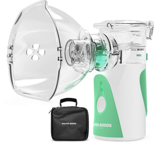 Vulpes Goods® HealthCare - Dispositif d'aérosol - Nébuliseur ultrasonique - Nébuliseur - Dispositif d'inhalation pour les enfants, les adultes et les bébés - Aide à lutter contre les maladies respiratoires - 3 buses et sac de voyage de luxe inclus