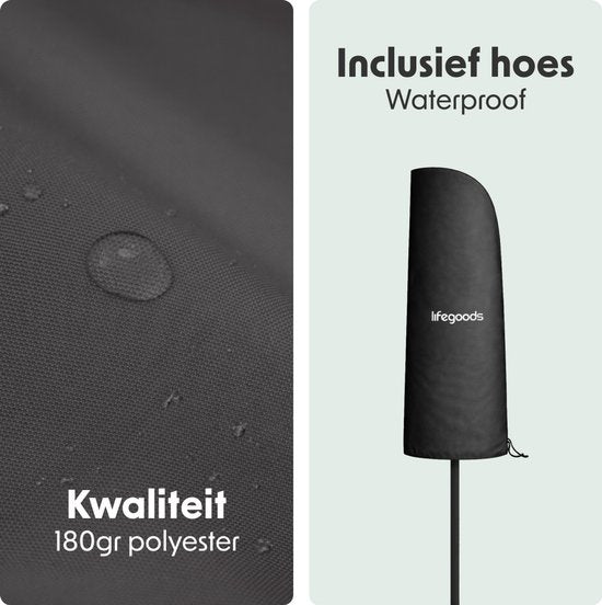 LifeGoods Parasol flottant - 6 pieds - Rotation 360° - Rond Ø300 cm - Housse de protection incluse - Anthracite