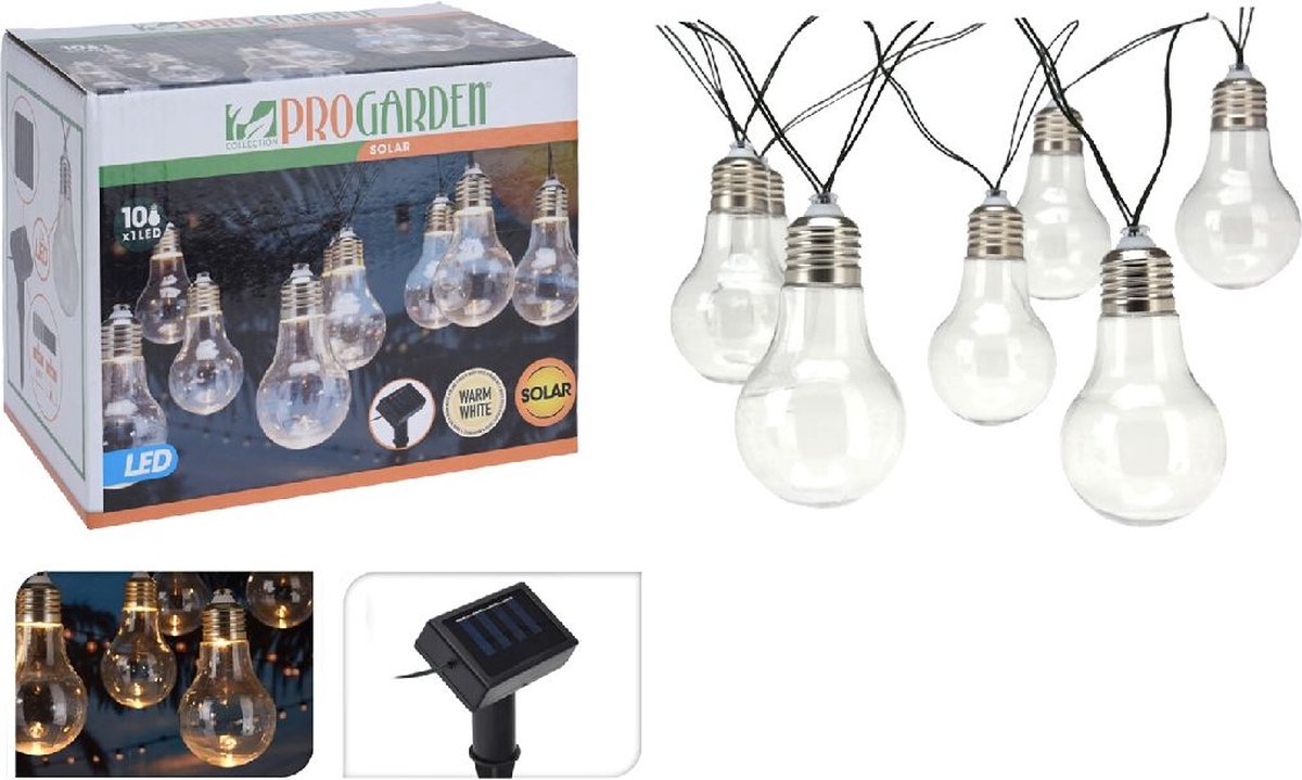 Lumières de fête - Solaire - 10 lampes LED - Transparent - Blanc chaud