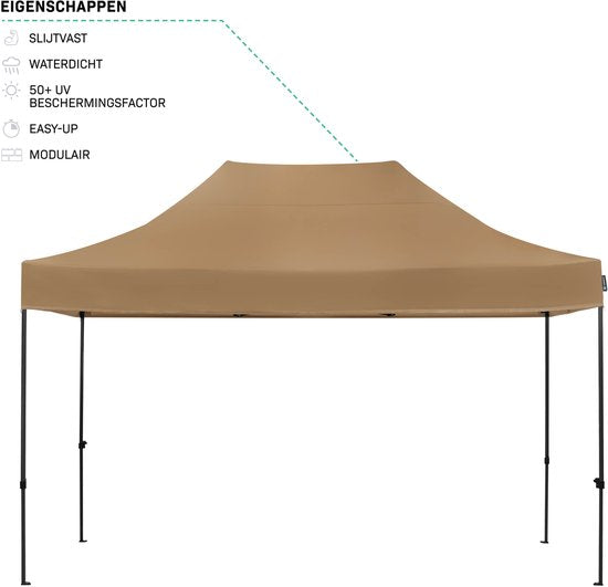 Tente de réception VONROC - 3 x 4,5 m – Tente de réception Premium à montage facile – Conception modulaire – Pliable – Imperméable – Armature en acier – Protection UV 50+ – Sac de rangement inclus – Beige