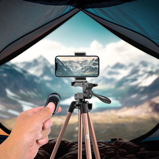 Studio ME Phone Tripod - 136 cm - Tripod Smartphone - Rose Gold - Camera Tripod - Phone Holder - Incl. Bluetooth Remote Control - Tripod Phone