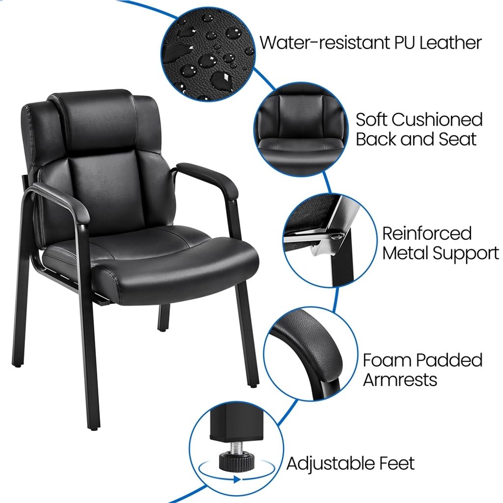 Yaheetech Lot de 2 chaises de bureau - Chaises de salle à manger avec accoudoirs et dossier - Simili cuir - 64 x 68,5 x 91,5 cm - Noir
