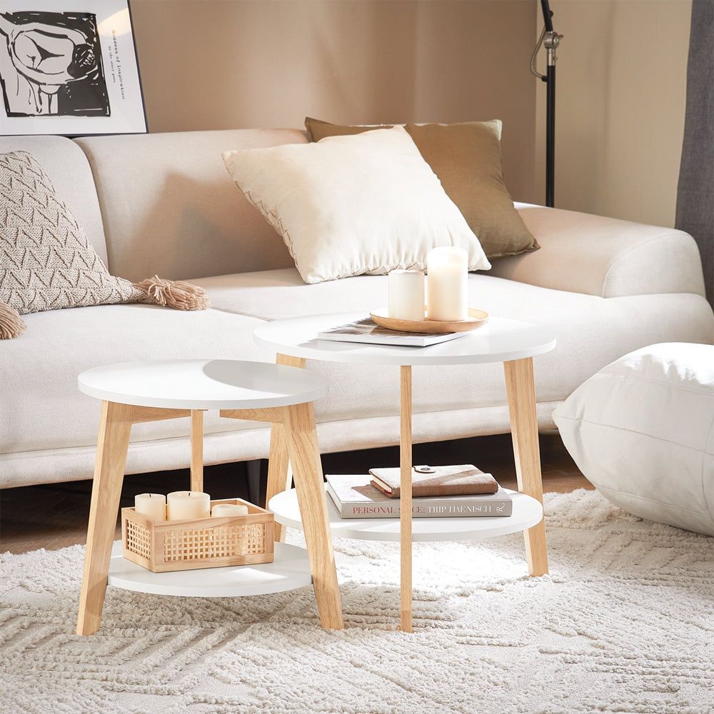 SoBuy FBT75-W Lot de 2 tables basses - hévéa - blanc - 50x45 & 44x40 cm