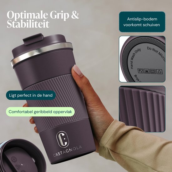 Mug isotherme Castagnola - Mug à café à emporter - Mug de voyage pour café et thé - Mug à thé - 510 ml - Acier inoxydable - Marron
