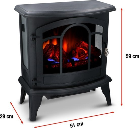 Alpina Electric Vicenza - Cheminée d'ambiance - Télécommande et minuterie - Flammes LED - 2000W - Noir - Avec chauffage