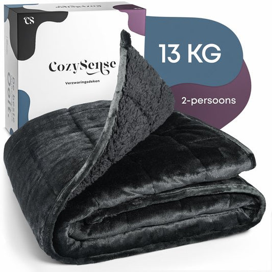 Couverture lestée CozySense® 13 kg - 2 personnes - Weighted Blanket - Couverture lestée - Répartition de la pression GLASS-Flow® - Couverture lestée - Flanelle velours et sherpa - Noir