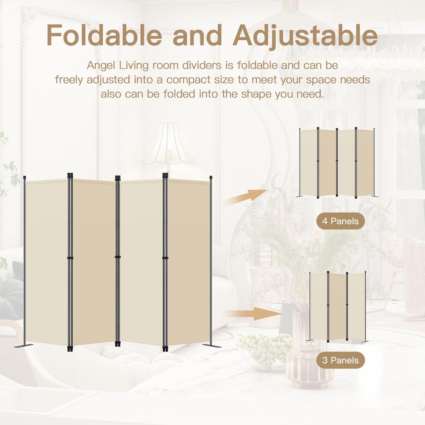 Angel Living Paravent - 3 Panneaux - 168 x 165 cm - Beige