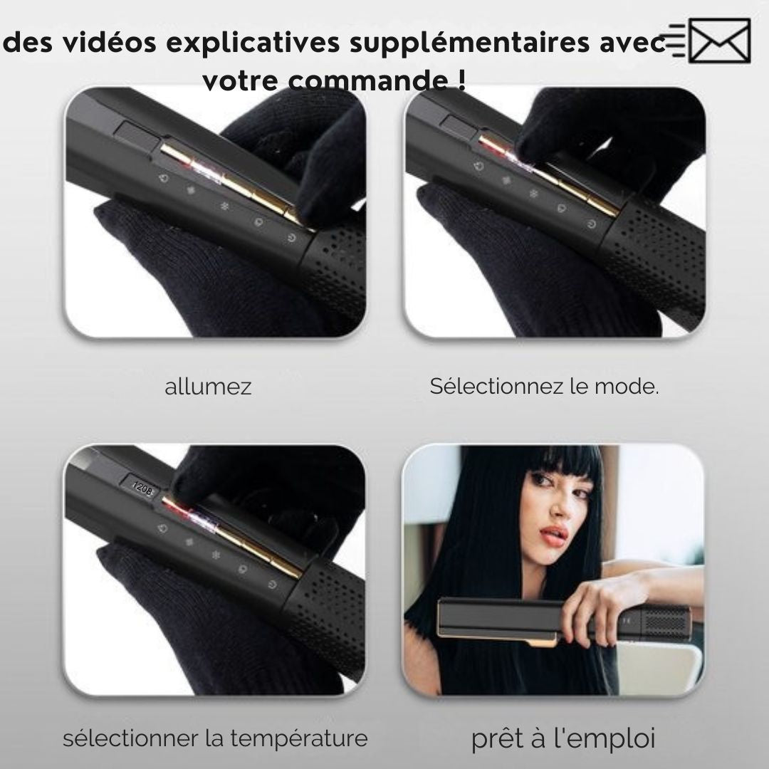 Lisseur Sansbeauté® - 2 en 1 - Sèche-cheveux et lisseur - Jet d'air froid - 80 °C à 140 °C - Lisseur à vapeur alternatif - Noir