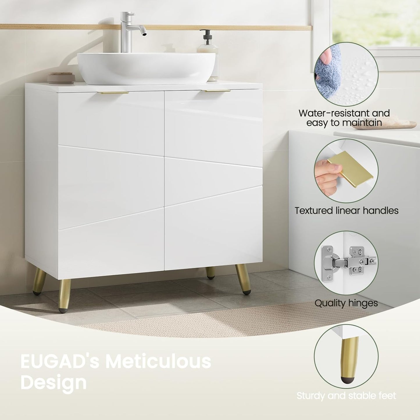 Meuble sous-lavabo EUGAD blanc brillant - 60 x 60 x 30 cm - 2 portes