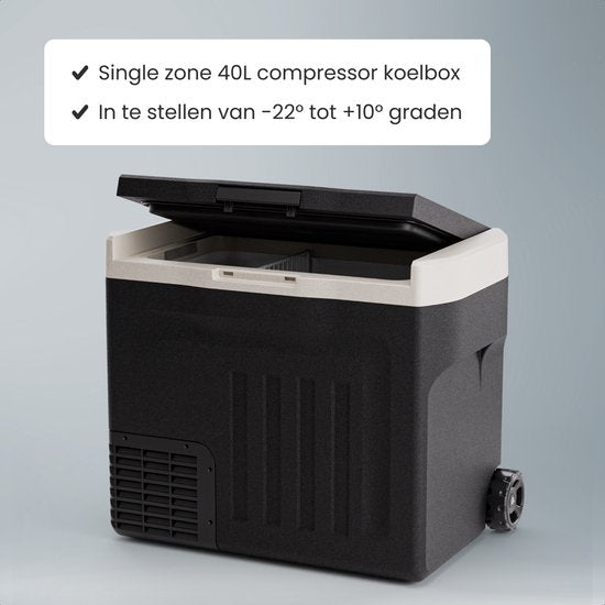 Auronic Electric Cool Box - Compresseur - 40L - 12V et 240 volts - Réfrigérateur de camping - Frigobox Car - Avec roues et poignée - Noir