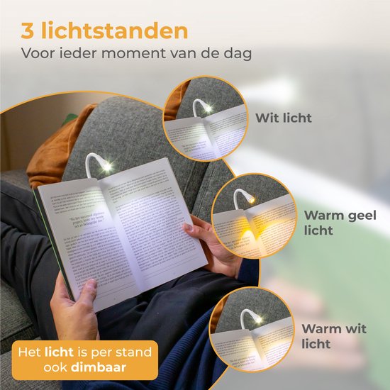 Nuvance - Lampe de lecture - Lampe de lecture à pince - Dimmable - 3 niveaux - Lampe de lecture pour livre - Rechargeable USB C - 24 heures de plaisir de lecture - Lampe à pince - pour enfants et adultes - Lampe à pince - Blanc