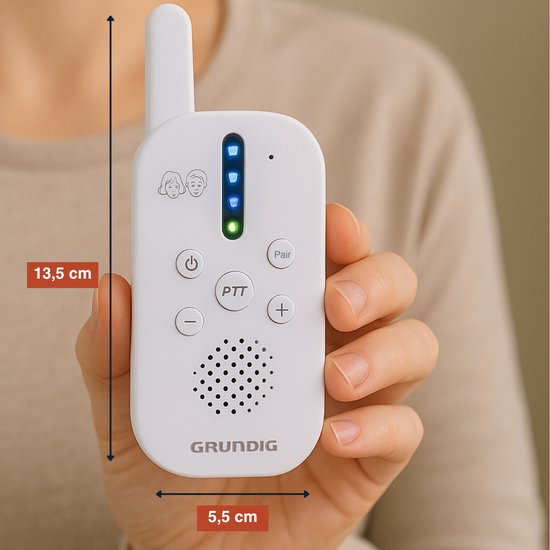Babyphone audio DECT Grundig - Babyphone d'une portée de 150 m - Unité parents et unité bébé - avec indicateur sonore à LED et fonction interphone - Accessoires pour chambre de bébé - Blanc