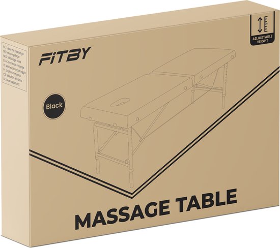 Table de massage Fitby - Table de massage pliable - Table de soins - Hauteur réglable - 185 x 60 cm - Noir
