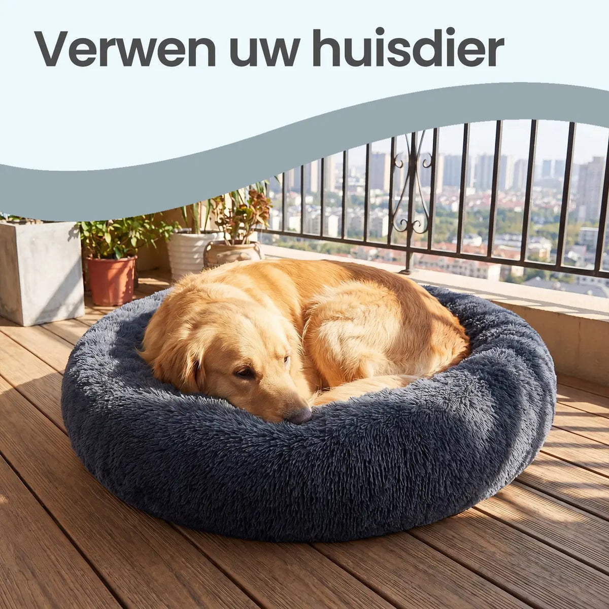 Joyfurnos Donut : panier pour chien Fluffy apaisant - Housse amovible et lavable - 100 cm - Gris foncé