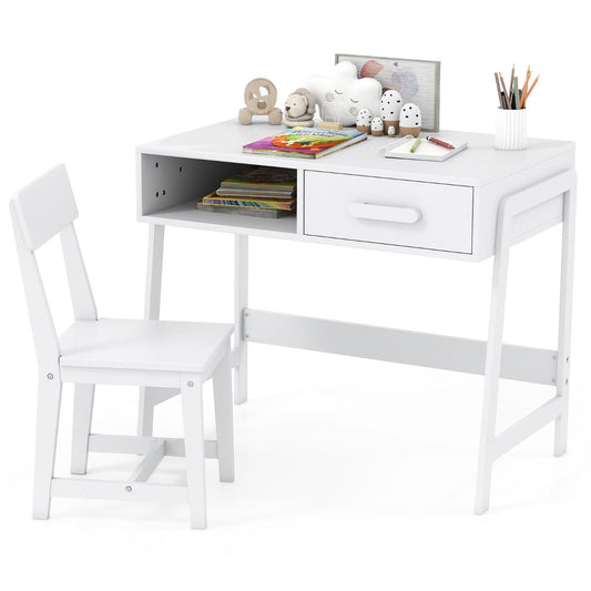 Bureau pour enfant Coast avec chaise - avec tiroir et étagère - conception ergonomique - blanc