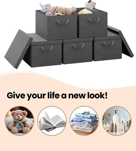 Rootz Lot de 5 boîtes de rangement pliables - Bacs de rangement - Conteneurs pliables - Couvercles de protection - Peu encombrants - Conception durable - 20 L, 27 L, 36 L, 51 L