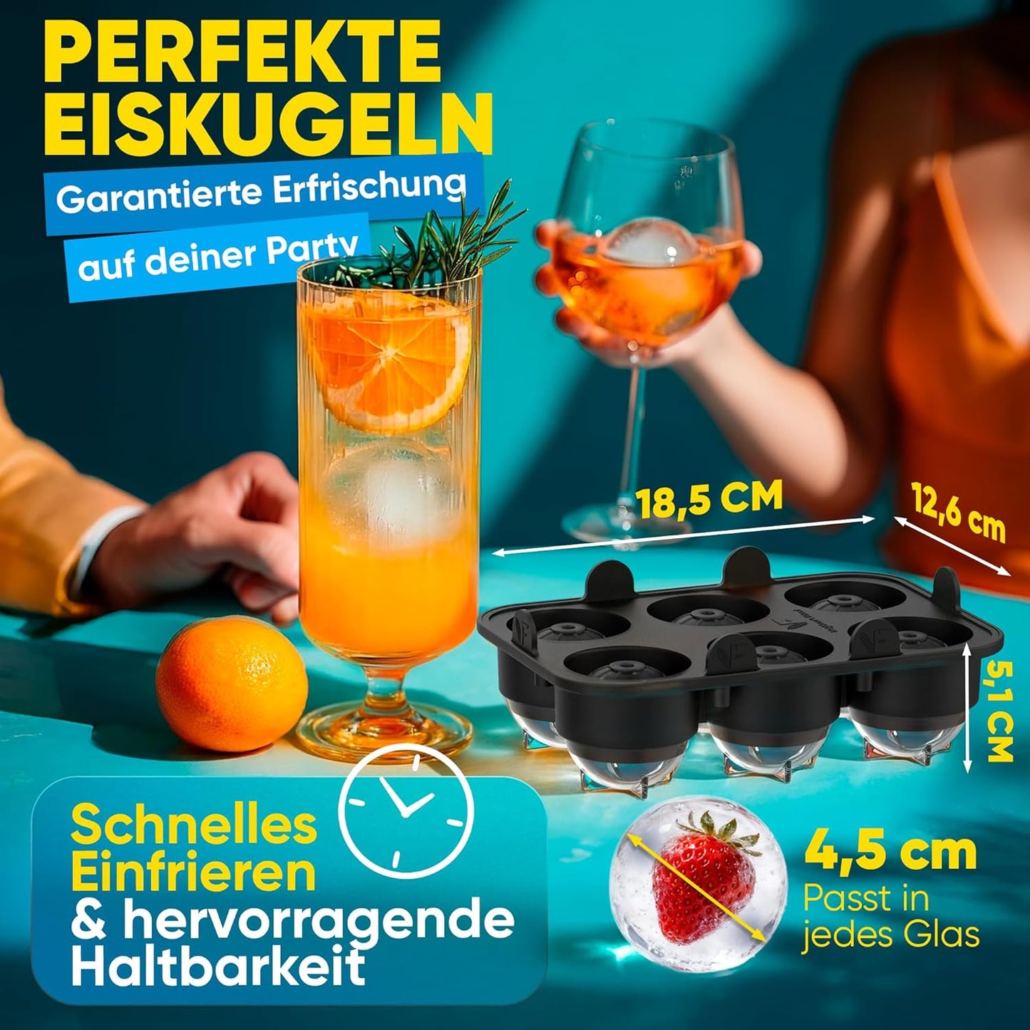 Neighbour's Friend - Moule à glaçons XXL breveté Platinum - grand moule à glaçons rond pour cocktails, gin et boissons - 6 boules de glace, lavable au lave-vaisselle