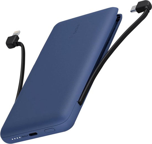 Belkin 10K PD - Powerbank - Avec câbles intégrés (USB-C et Lightning) - Bleu