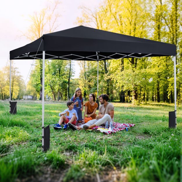 Tente de fête pop-up Coast 290 × 290 cm – Pavillon pliable avec 3 réglages de hauteur, sac de transport, cordes de tension et piquets – Noir