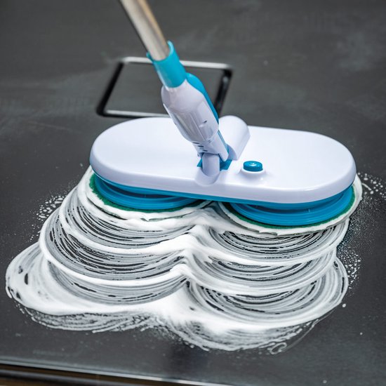 Mediashop Hurricane Floating Mop : balai à franges électrique - balai à franges rechargeable pour nettoyer, récurer et frotter les sols - avec 2 x 3 tampons en microfibre - Édition vente par correspondance