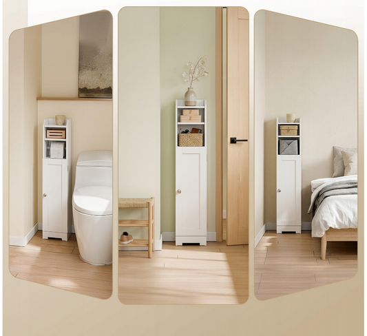 Armoire de salle de bains SoBuy - Armoire à colonnes avec étagères - MDF blanc - Modèle sur pied