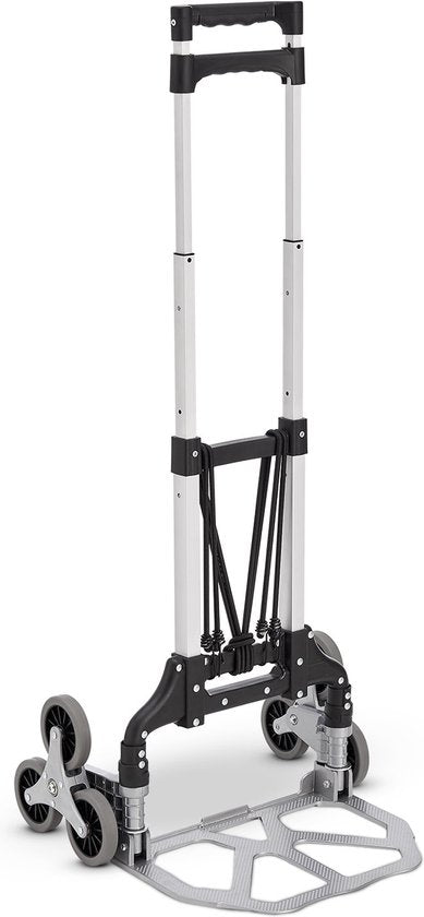 Chariot d'escalier pliant Juskys - de marche - Max. 80 kg - Gants et corde extensible inclus - noir/métal