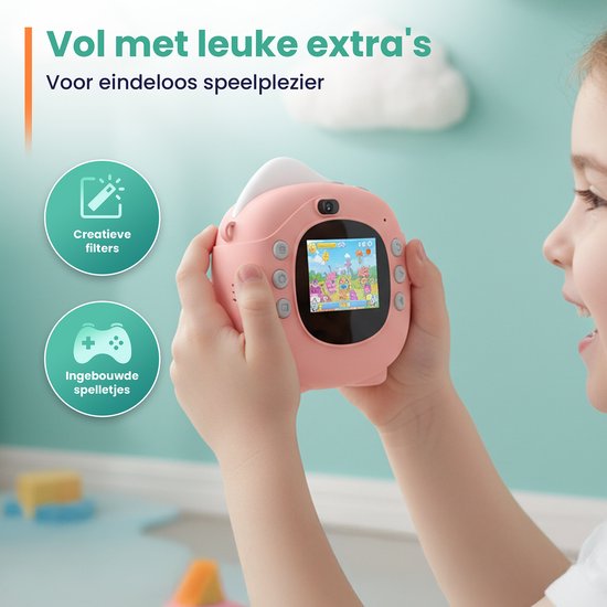 ODESSEY Caméra pour enfants avec imprimante - Full HD - Caméra Selfie - Carte SD 32GB - Photo - Vidéo - Jeux - Caméra numérique pour enfants - Caméra photo pour enfants - Rose