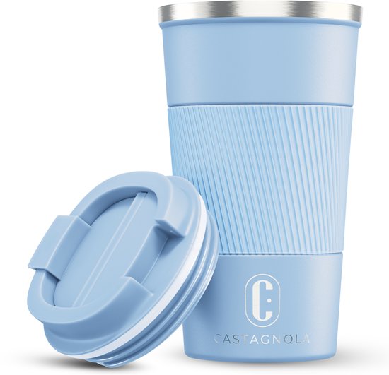 Mug isotherme Castagnola - Mug à café à emporter - Mug de voyage pour café et thé - Mug à thé - 510 ml - Acier inoxydable - Bleu clair