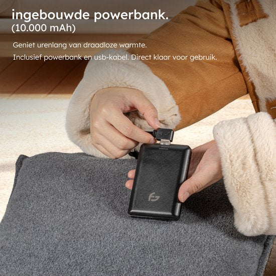 Coussin chauffant - 3 niveaux de chaleur - Coussin chauffant rechargeable - 10k mAh Powerbank - Sans fil - Coussin chauffant - 45x60 - Gris original - Saaf Comfort