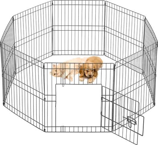 Yaheetech Enclos pour chiots, 8 panneaux, 127 x 127 x 61 cm - Noir - Enclos pliable pour chiens avec porte, pour chiots et petits animaux de compagnie