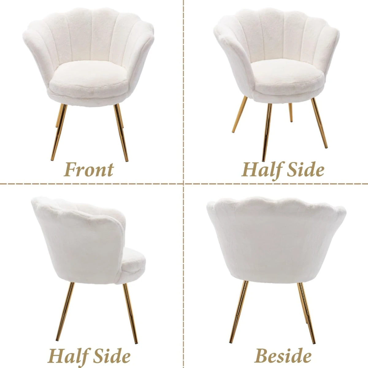 Fauteuil Ya-Home en forme de fleur avec pieds dorés - Fauteuil de détente en peluche - 70 x 60 x 76 cm - Blanc