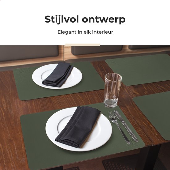 Sets de table Castagnola aspect cuir - Sets de table antidérapants en cuir artificiel - Dessous de verre hydrofuge - Dessous de verre - 6 pièces - 45 x 30 cm - Vert