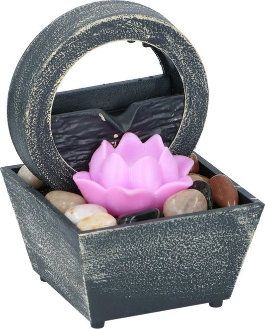 Arti Casa Fontaine de table Fleur de lotus - Ornement d'eau d'intérieur avec lumière LED - Effet positif - Fontaine d'intérieur avec jeu de galets - 11,5 x 17 cm