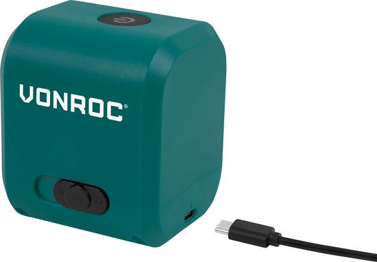 VONROC cross line laser- Vert - Batterie 4V- 1800mah - Nivellement automatique - Portée de 18 mètres - Support de montage, câble USB-C et sac de rangement inclus.