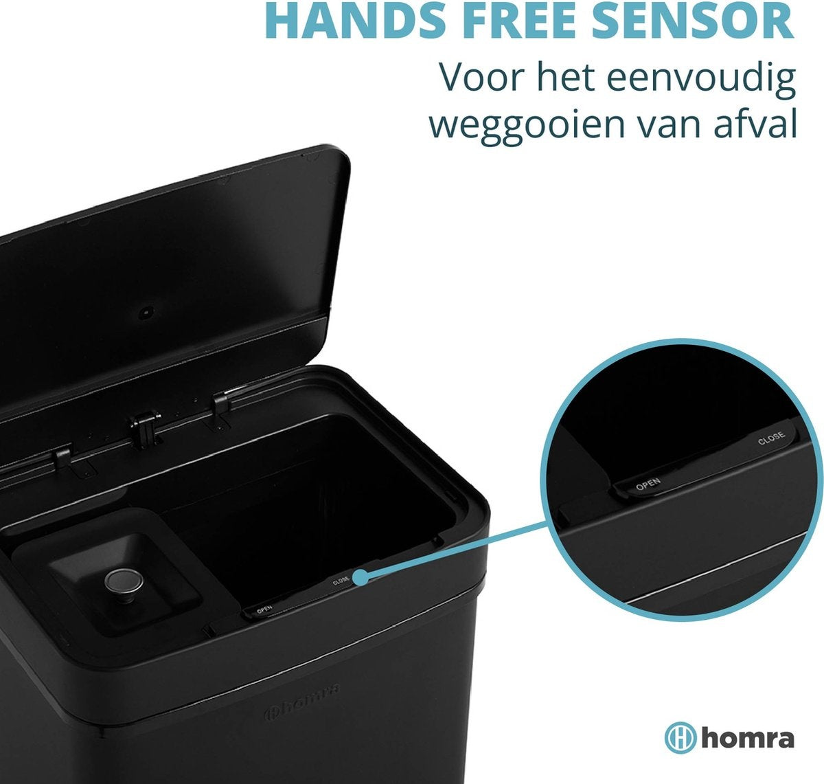 Homra NEXO Waste Separation Sensor Bin Black 72 litres - 3 compartiments - 2x12L + 48L - Capteur infrarouge