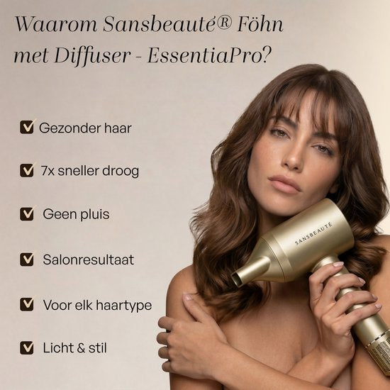 Sèche-cheveux Sansbeauté® avec diffuseur - Boucles - 110 000 tr/min - Sèche-cheveux ionique avec brosse - 3 vitesses - 3 embouts - Sèche-cheveux de voyage - Sèche-cheveux - Kit pour boucles - Sèche-cheveux avec diffuseur - Sèche-cheveux professionnel - 2