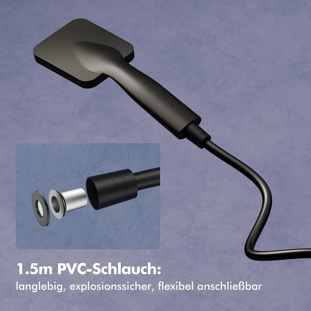 Ensemble de douche à effet pluie Homelody sans thermostat - Douche de tête carrée 20 x 20 cm - Barre de douche réglable de 73 à 115 cm - Noir