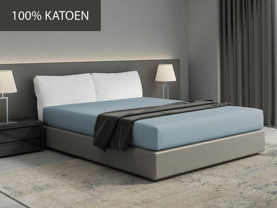 Drap-housse DoubleDry 100 % coton naturel - Double 180 x 200 cm - Doux et respirant - Élastique sur tout le pourtour - Bleu clair