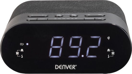 Denver Radio-réveil avec chargeur sans fil - Réveil numérique - Radio FM - Double alarme - Variateur - CRQ107 - Noir