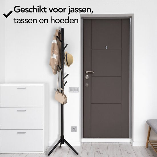 Brixy Porte-manteau - Porte-manteau sur pied - 8 crochets - 175 cm - Porte-manteau en bois - Porte-manteau - Noir