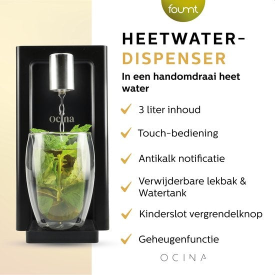 Distributeur d'eau chaude - Ocina - affichage numérique - Bouilloire instantanée de luxe - 3 litres - Noir
