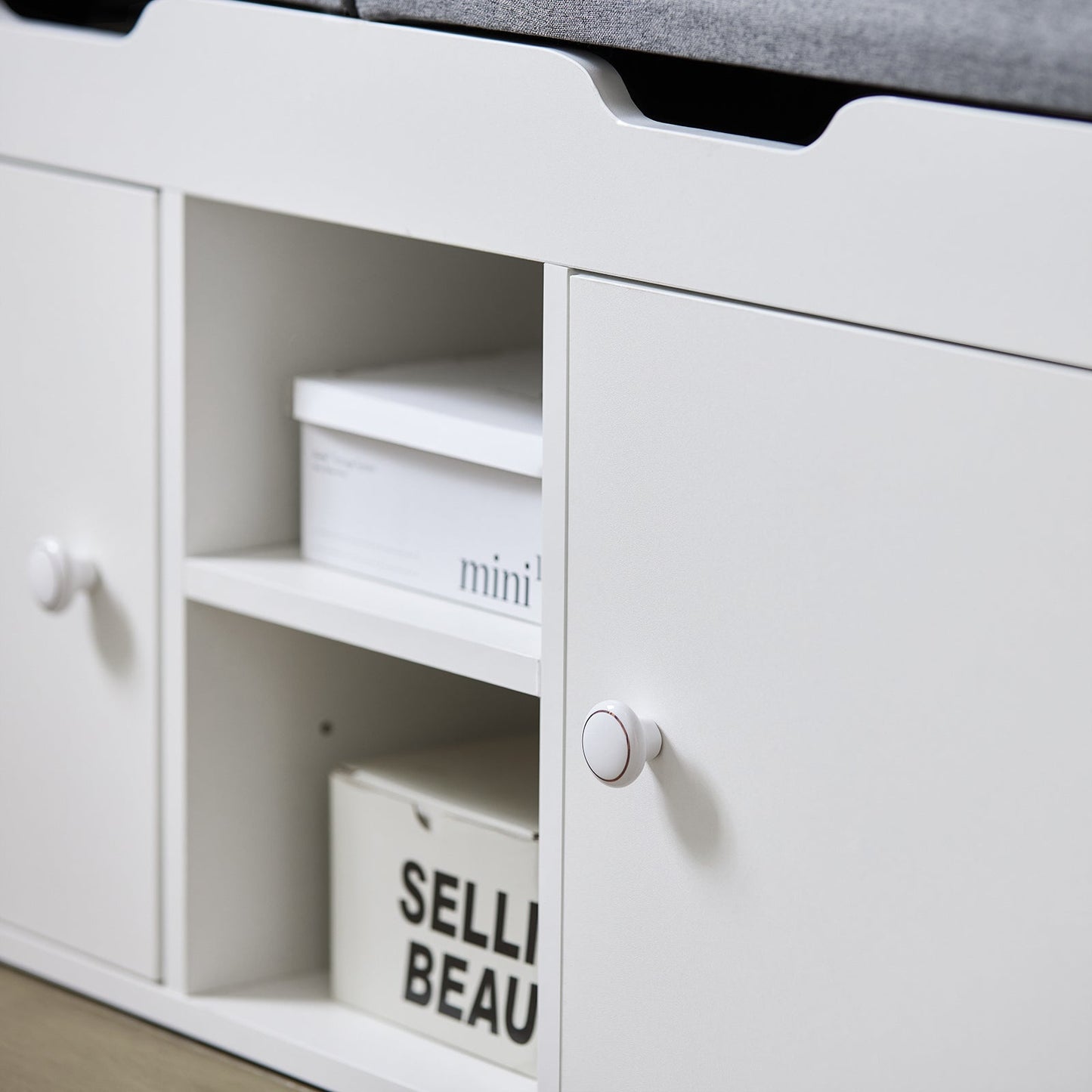 Banc SoBuy, Banc à chaussures avec 2 armoires, 100 x 34 x 48 cm, Blanc/ Gris